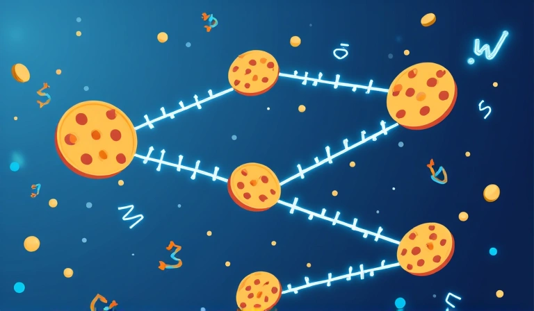 Digital cookies illustrating data flow on a website