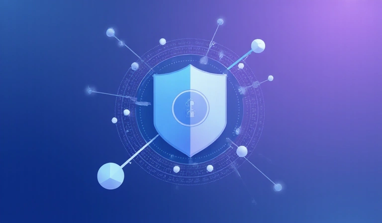 Digital privacy concept with a shield icon and abstract data flow